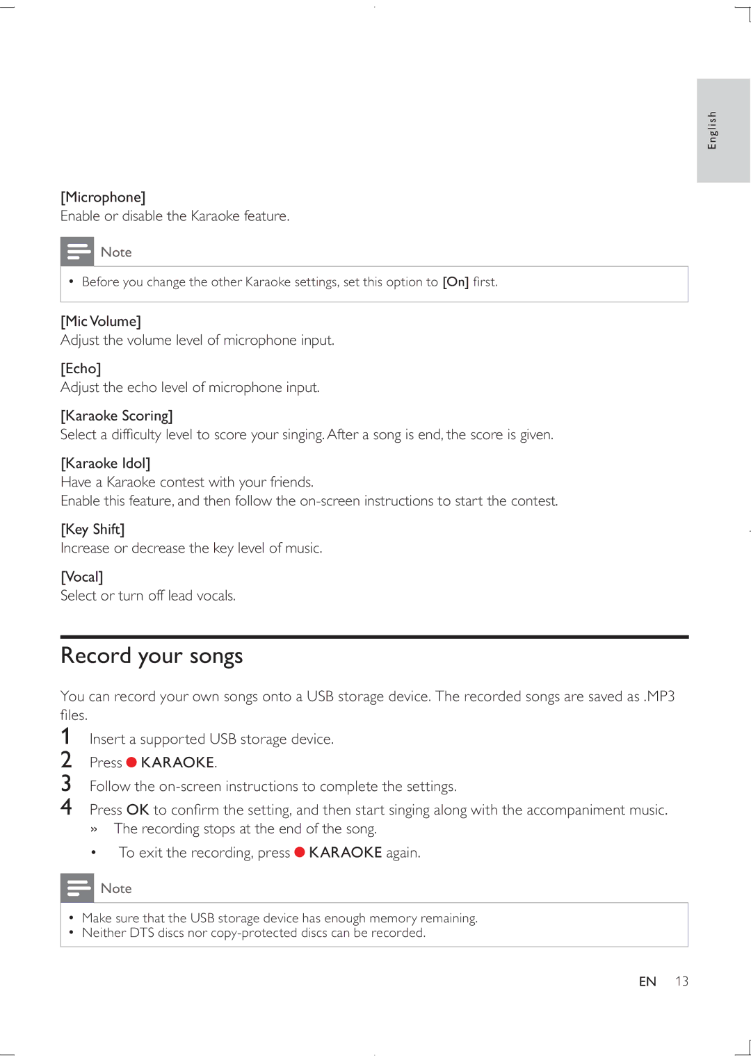 Philips DVP3850K user manual Record your songs 