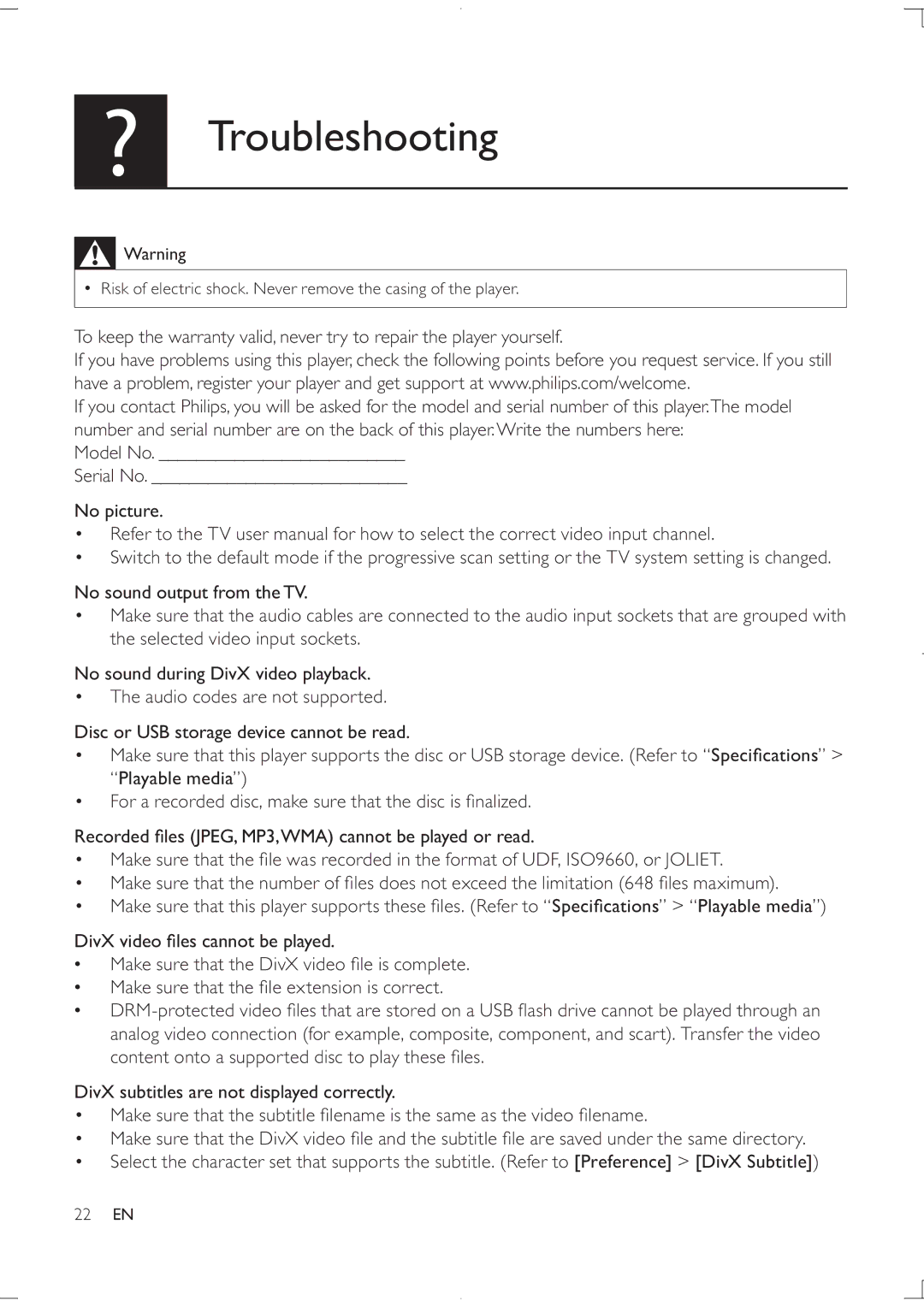 Philips DVP3850K user manual Troubleshooting 