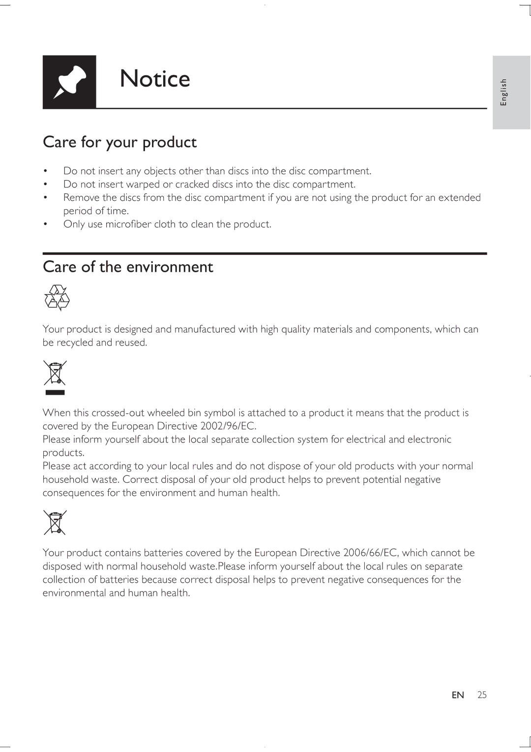 Philips DVP3850K user manual Care for your product, Care of the environment 