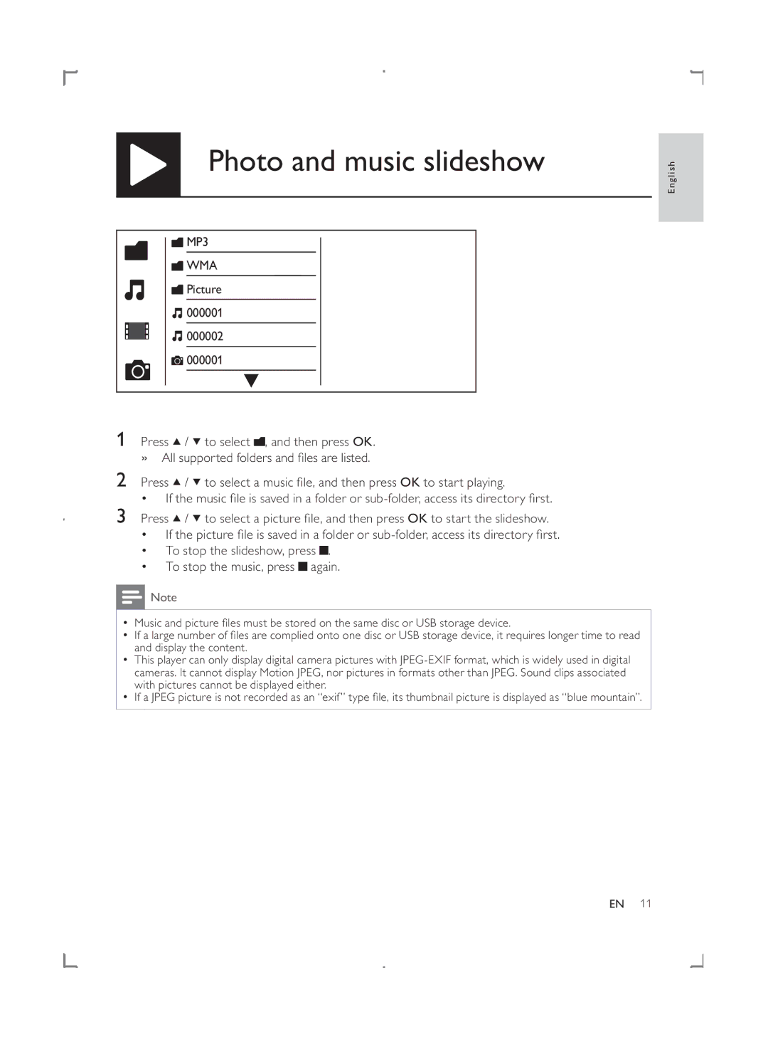 Philips DVP3858 user manual Photo and music slideshow, Wma 