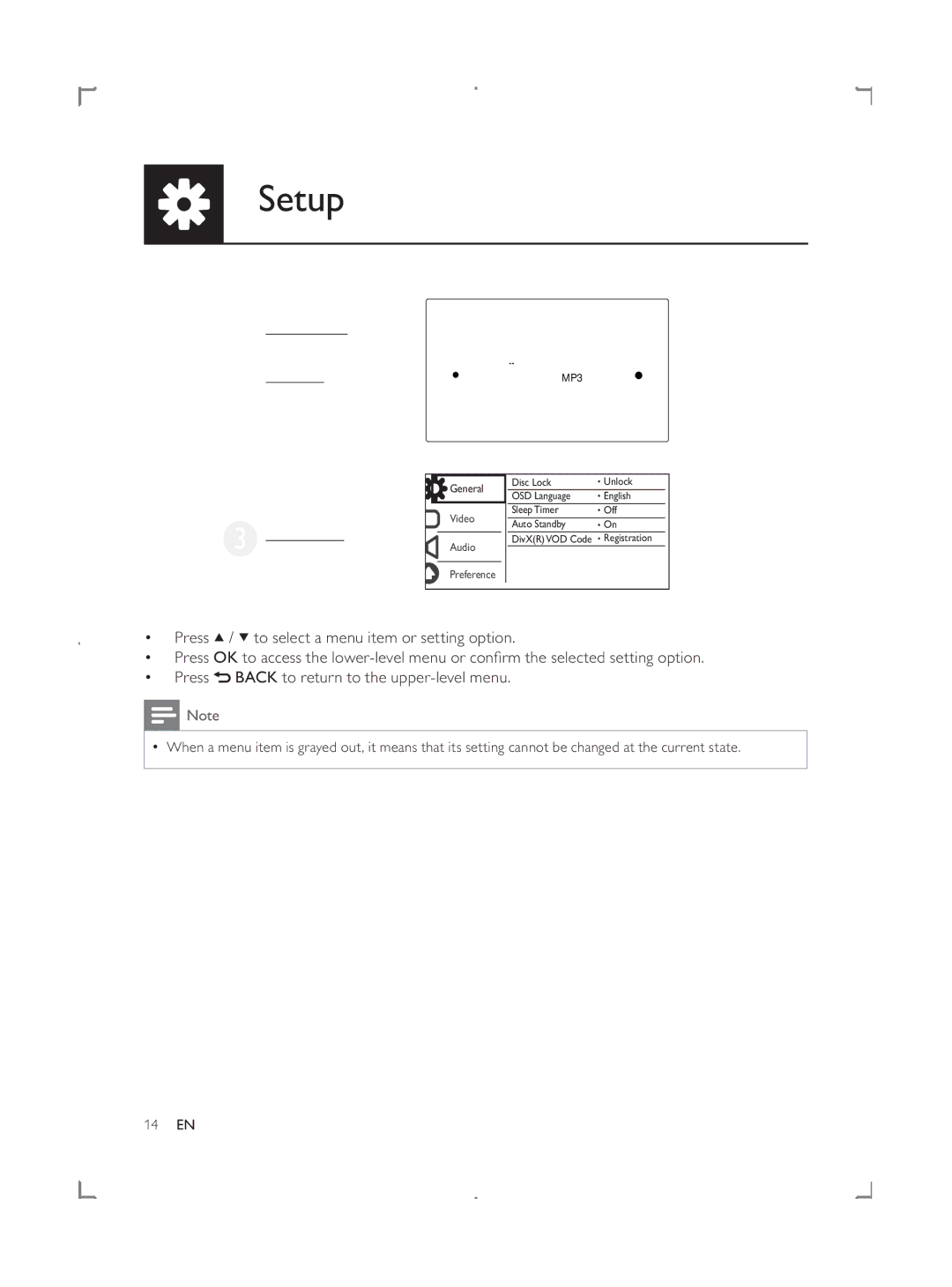 Philips DVP3858 user manual Setup 