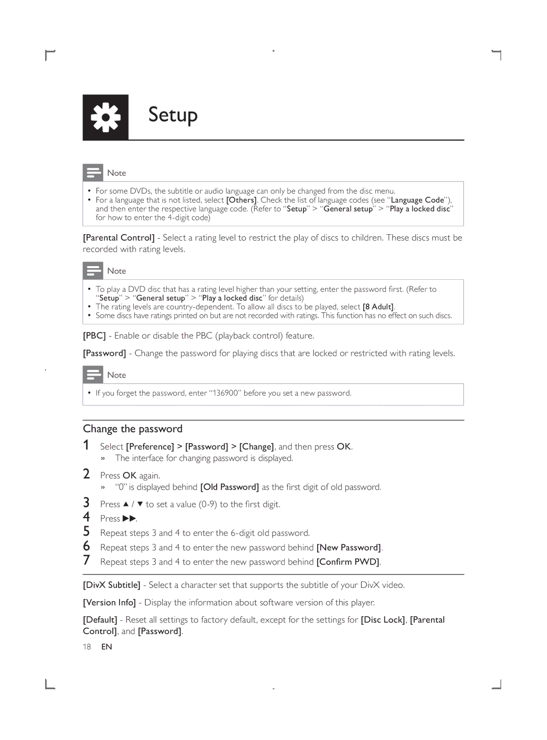 Philips DVP3858 user manual Change the password 