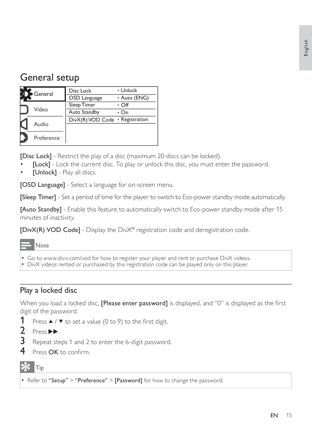 Philips DVP3860 user manual General setup 