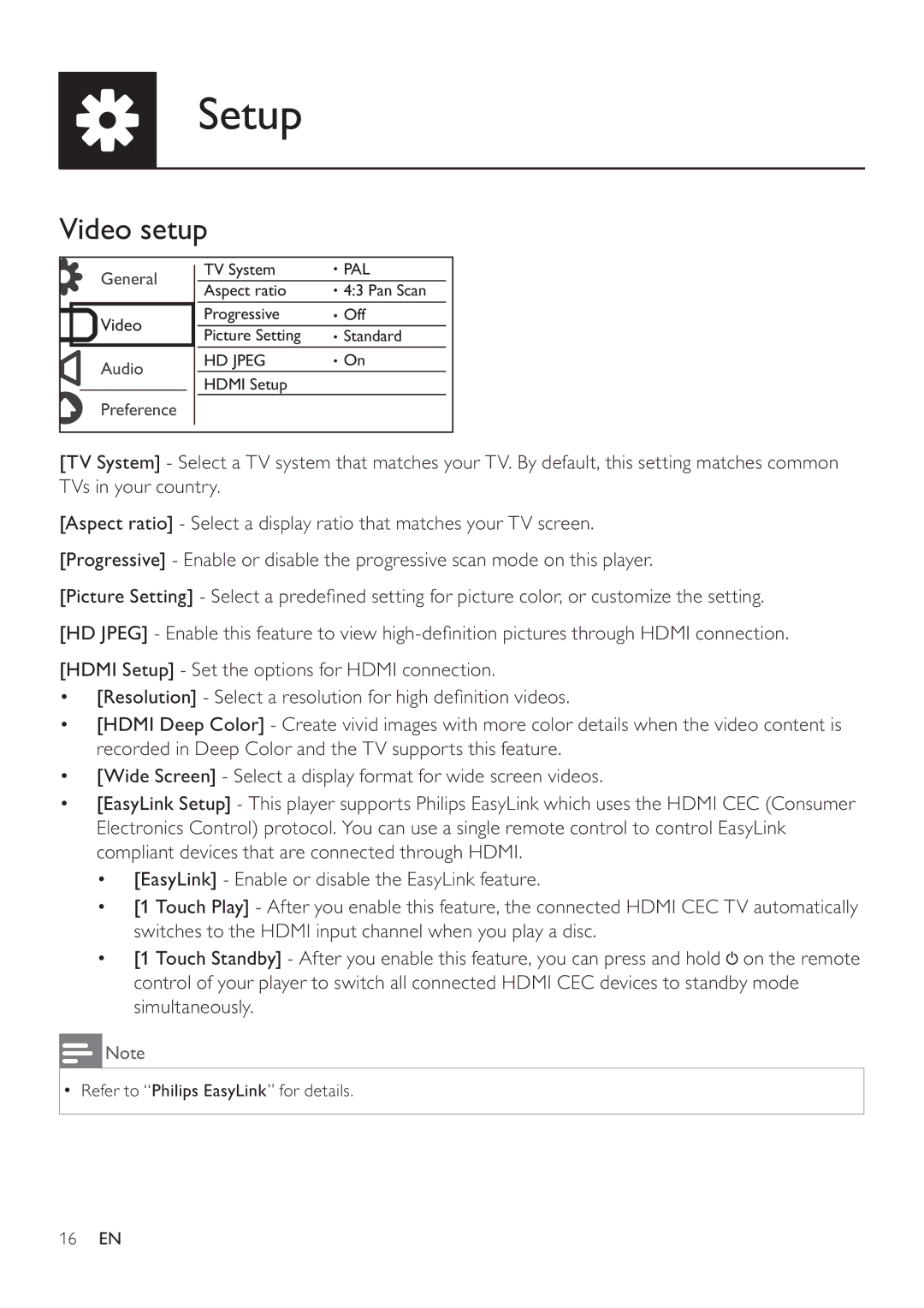 Philips DVP3860 user manual Video setup 