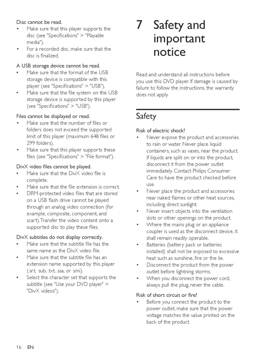 Philips DVP3864K user manual Safety 