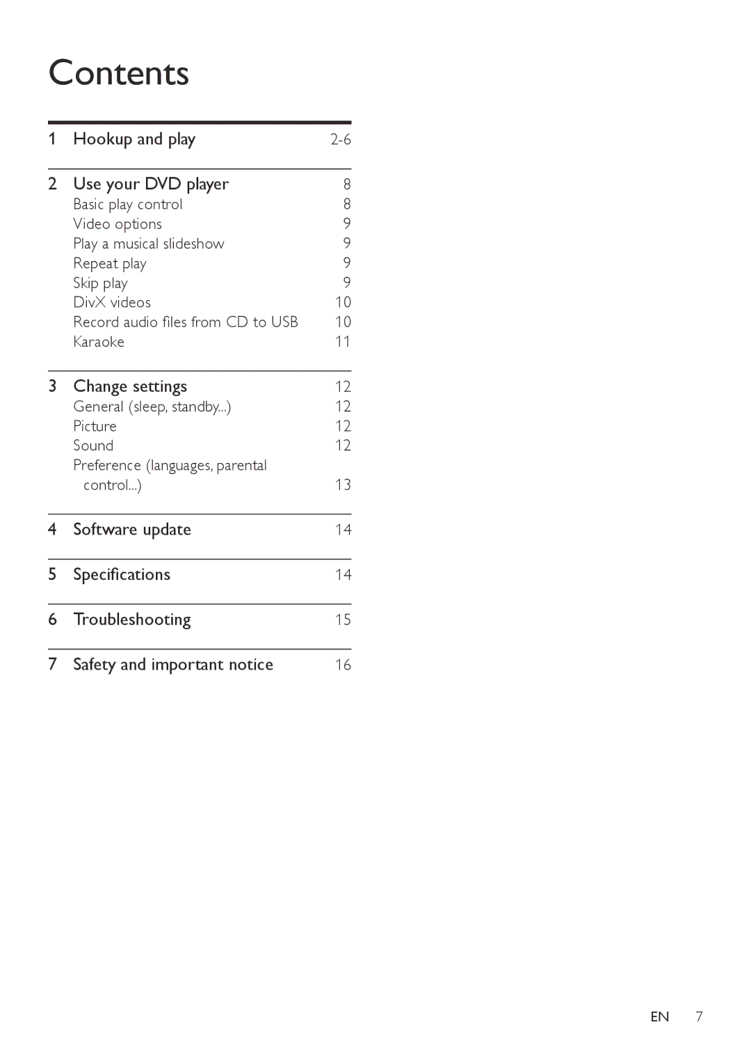 Philips DVP3864K user manual Contents 