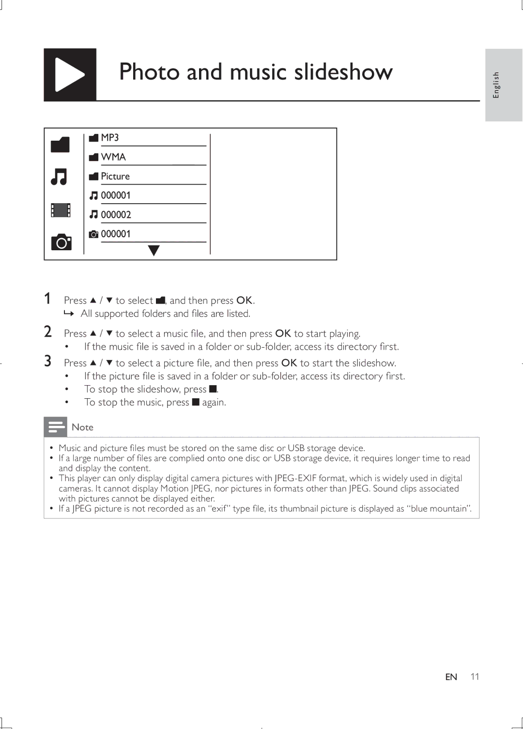 Philips DVP3868G user manual Photo and music slideshow, Wma 