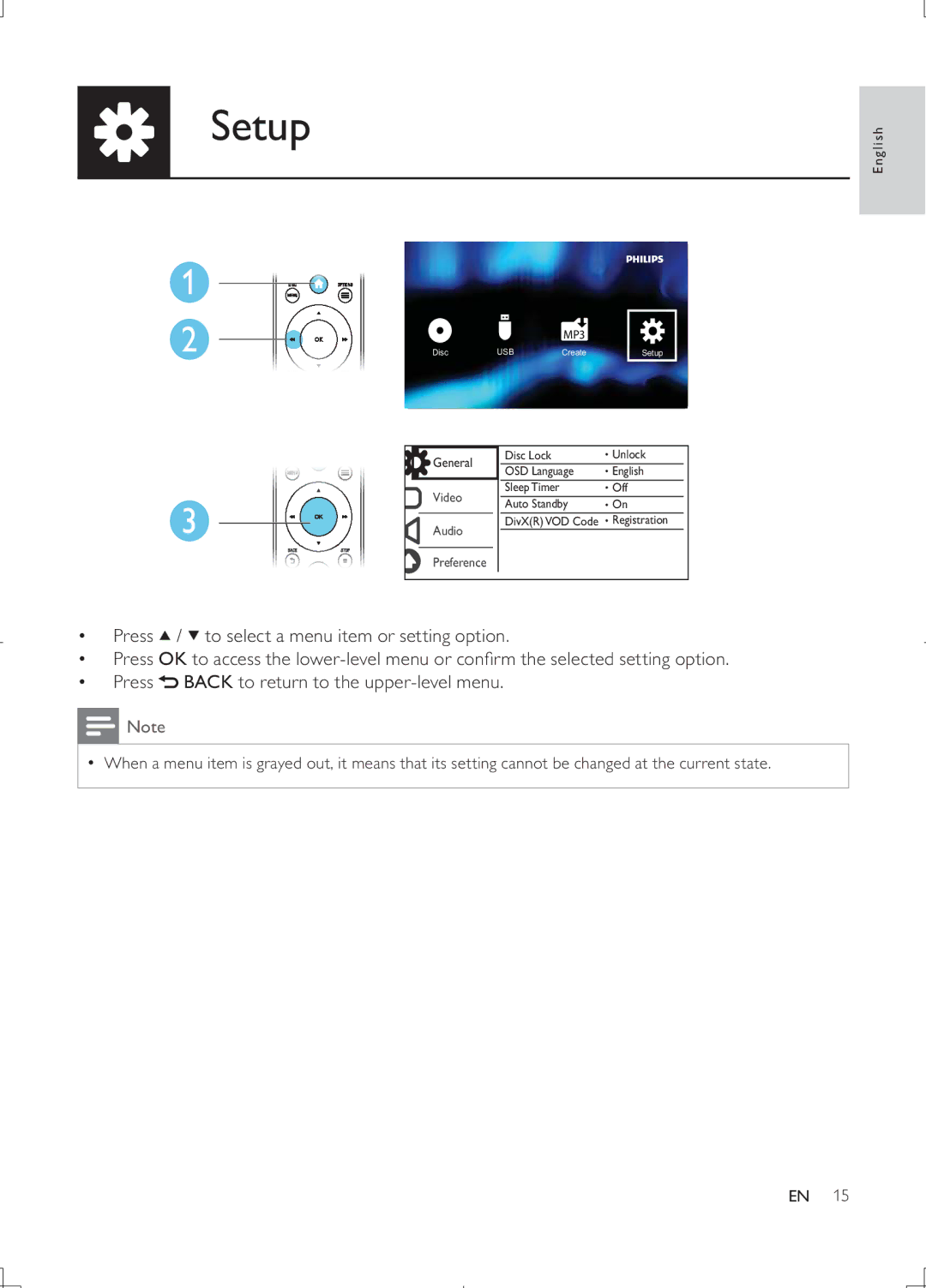 Philips DVP3868G user manual Setup 