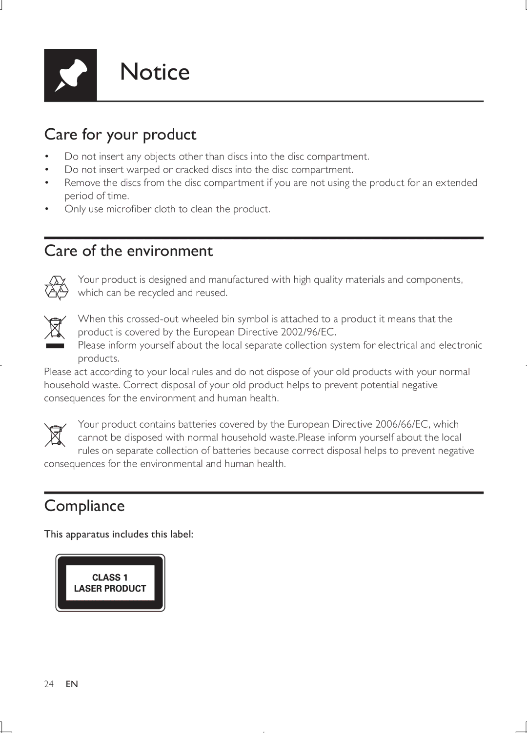 Philips DVP3868G user manual Care for your product, Care of the environment, Compliance 