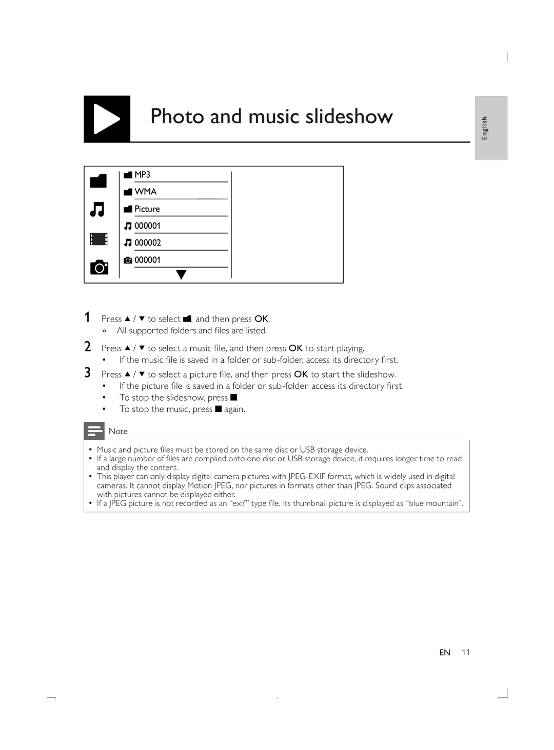 Philips DVP3870K user manual Photo and music slideshow, Wma 