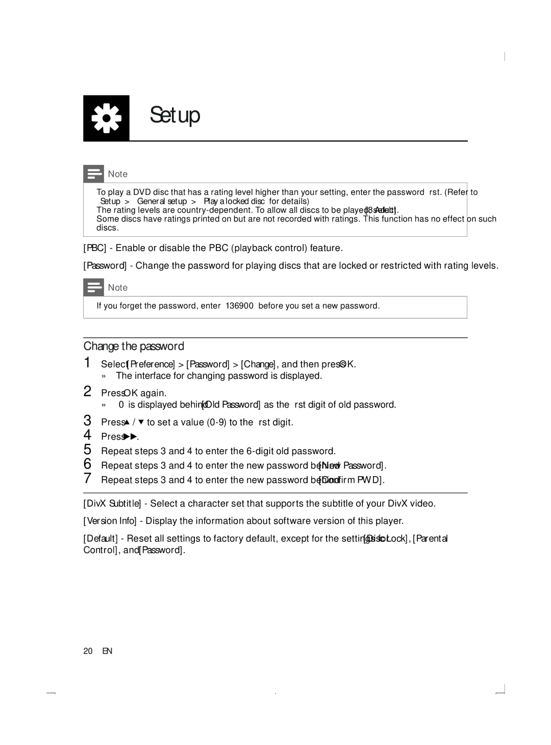 Philips DVP3870K user manual Change the password 