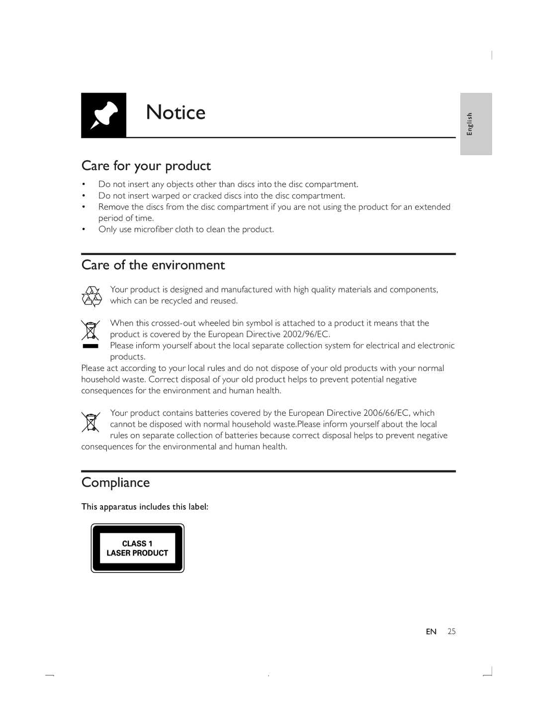 Philips DVP3870K user manual Care for your product, Care of the environment, Compliance 