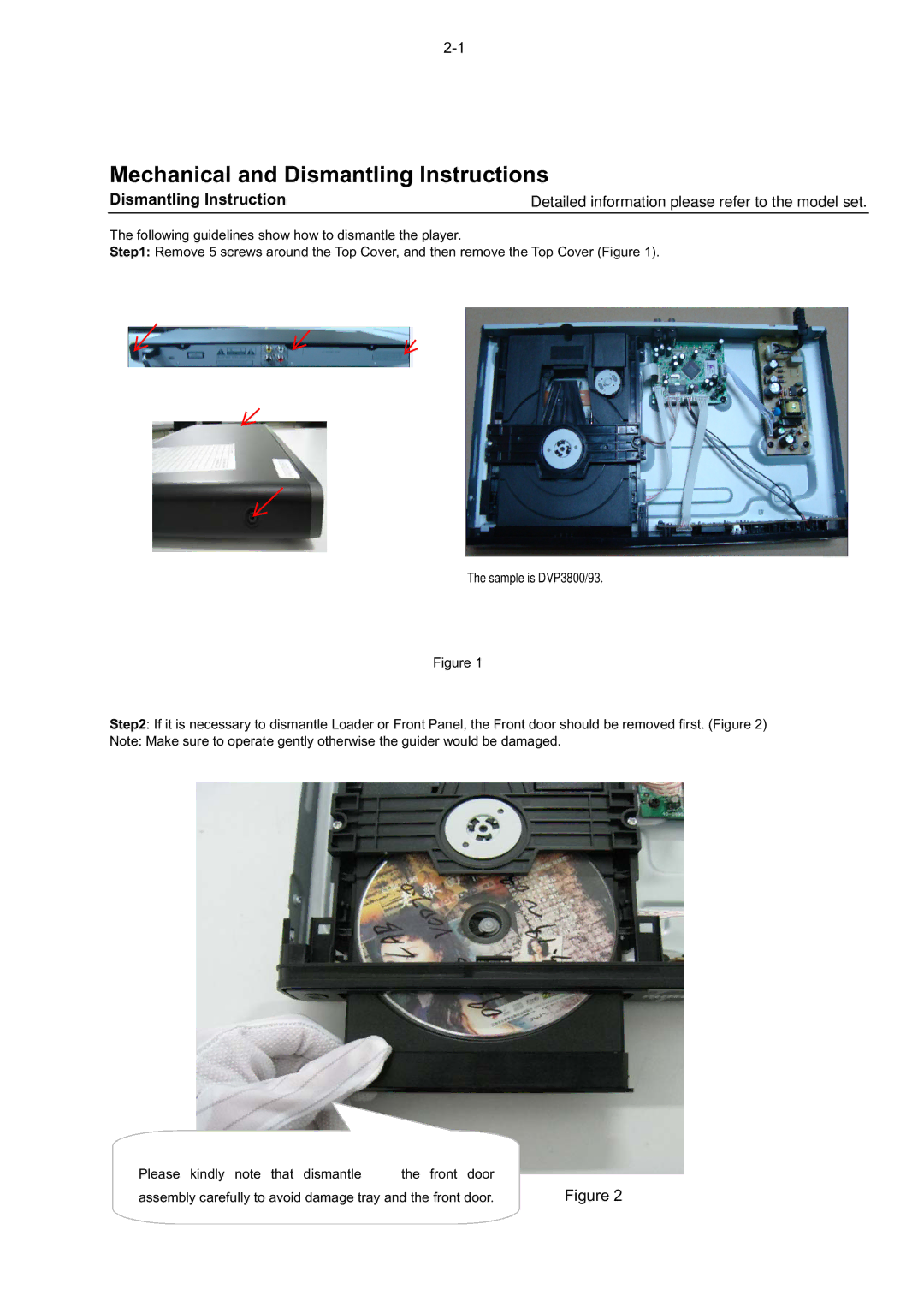 Philips DVP3893, DVP3879, DVP3855, DVP3896, DVP3898, DVP3800 service manual Mechanical and Dismantling Instructions 