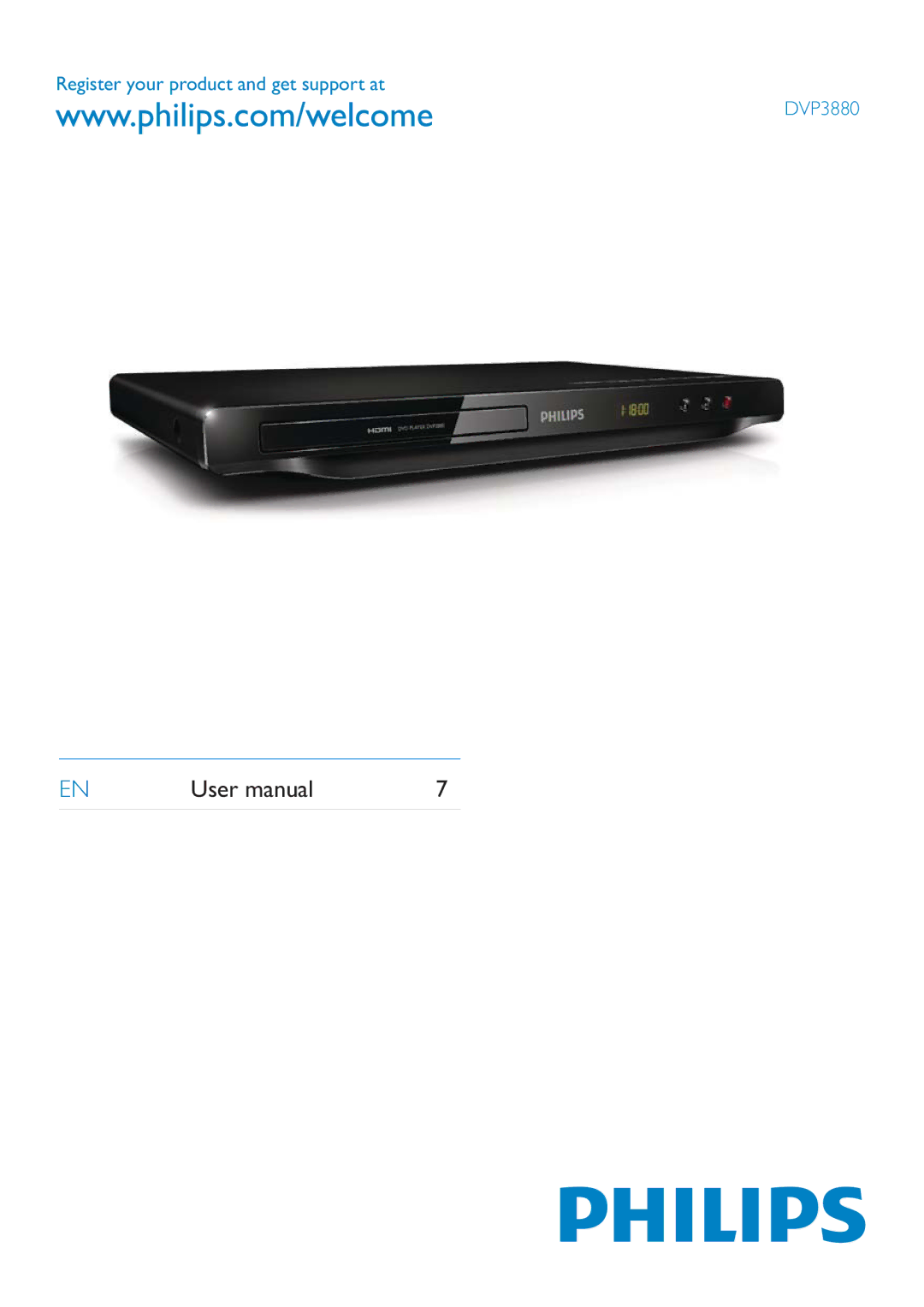 Philips user manual Register your product and get support at DVP3880 