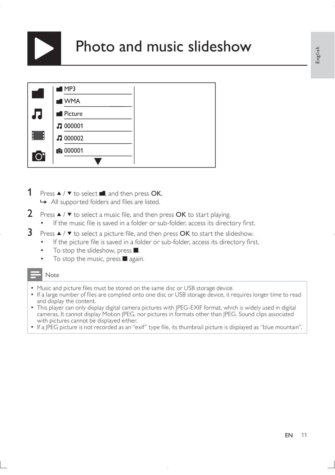 Philips DVP3880K user manual Photo and music slideshow, Wma 