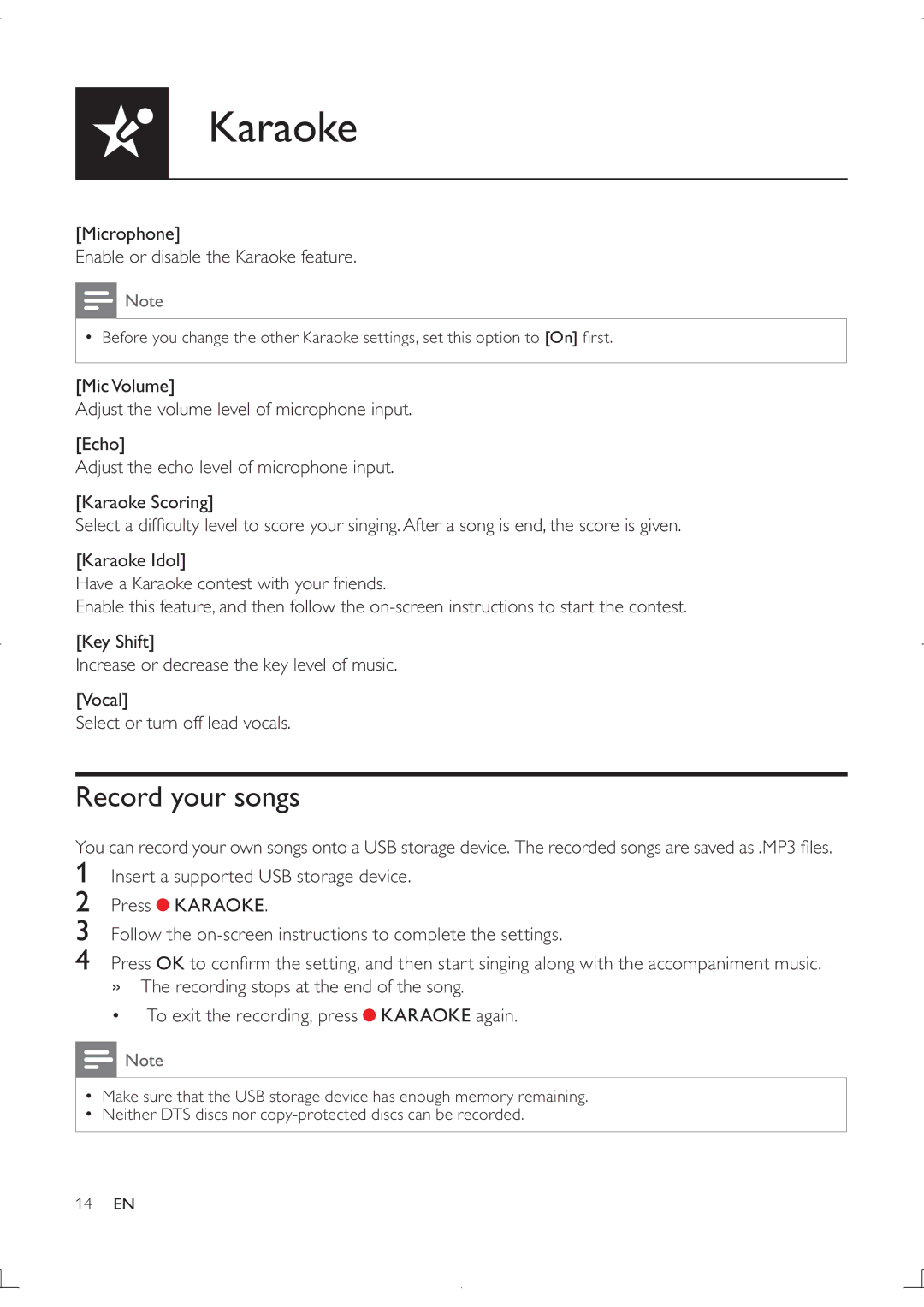 Philips DVP3880K user manual Record your songs 