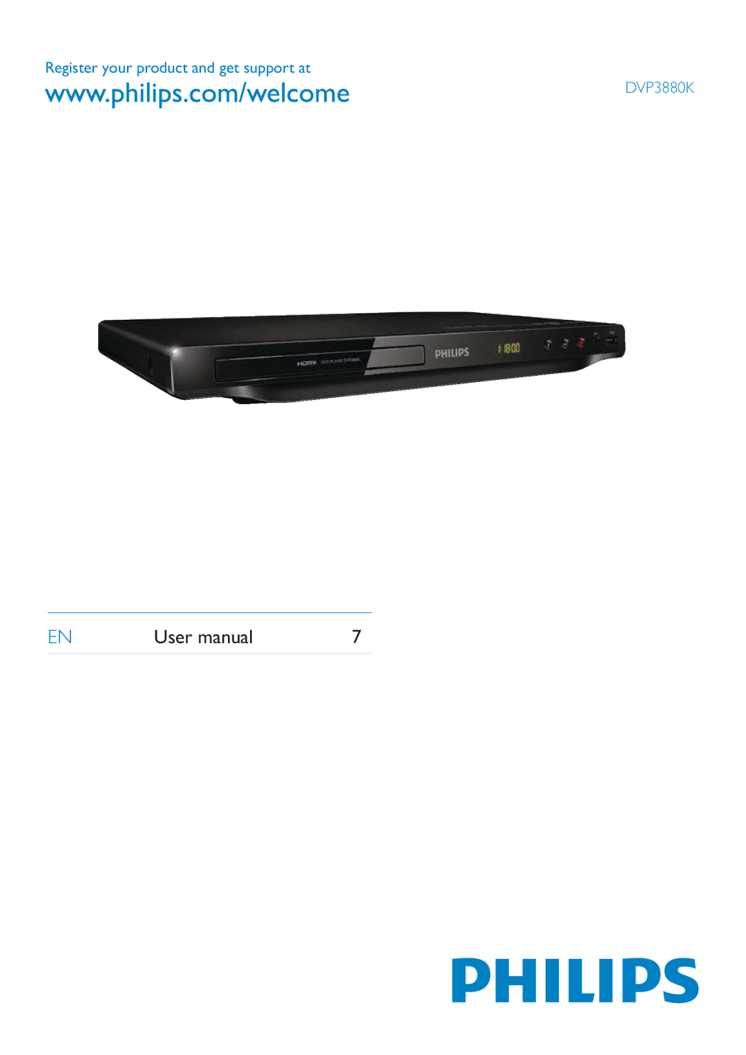 Philips user manual Register your product and get support at DVP3880K 