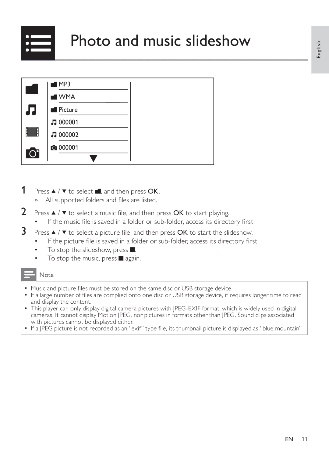 Philips DVP3880K user manual Photo and music slideshow, Wma 