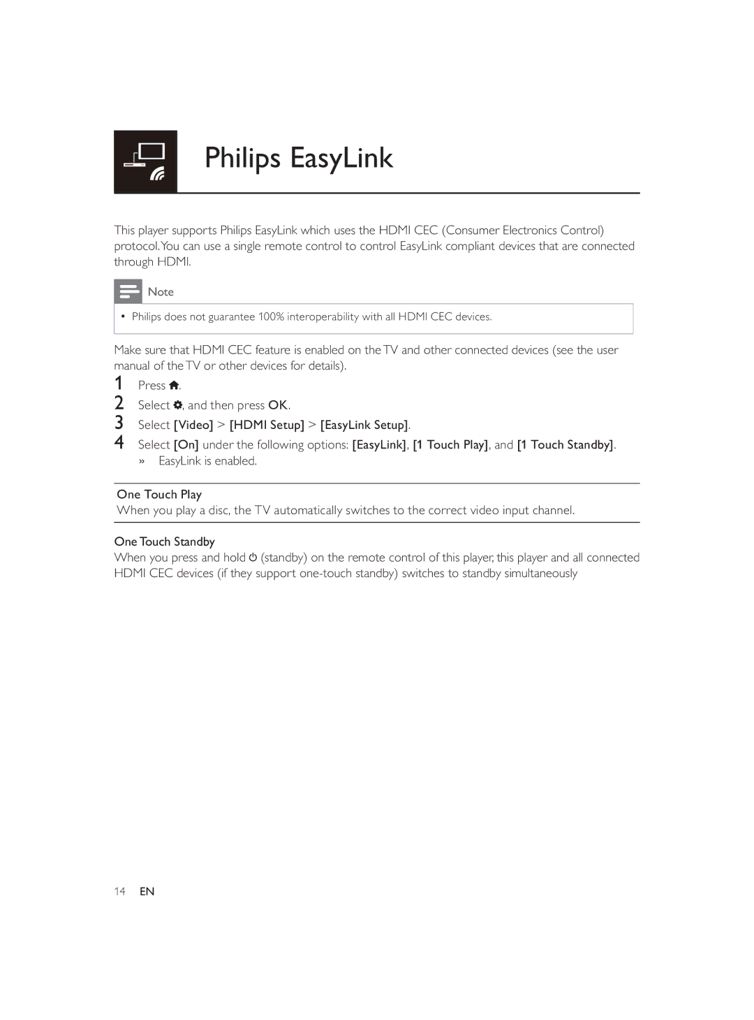 Philips DVP3888 user manual Philips EasyLink 