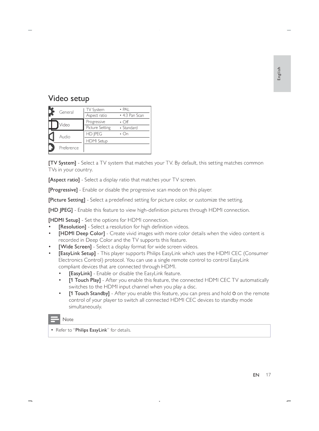 Philips DVP3888 user manual Video setup 