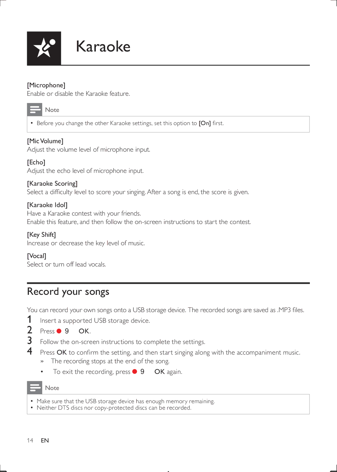 Philips DVP3888K user manual Record your songs 