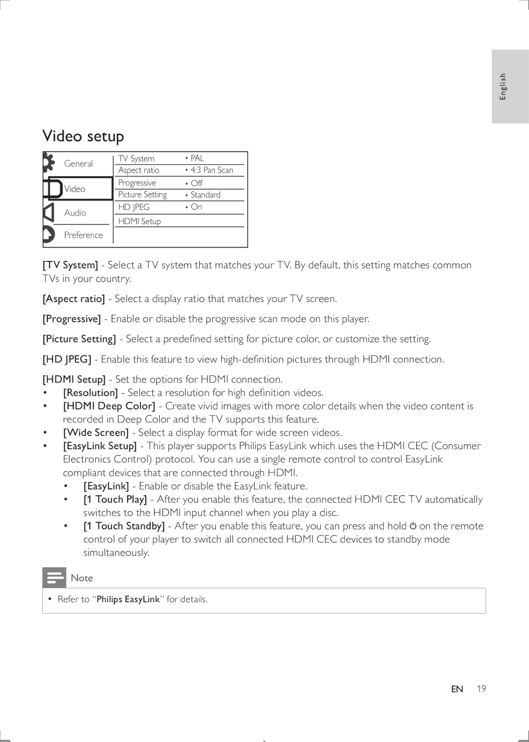 Philips DVP3888K user manual Video setup 