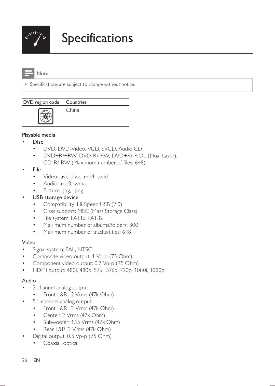 Philips DVP3888K user manual Specifications 