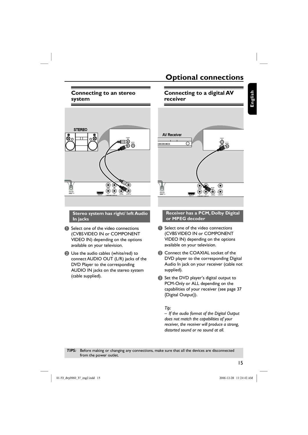 Philips DVP3960 manual Optional connections 