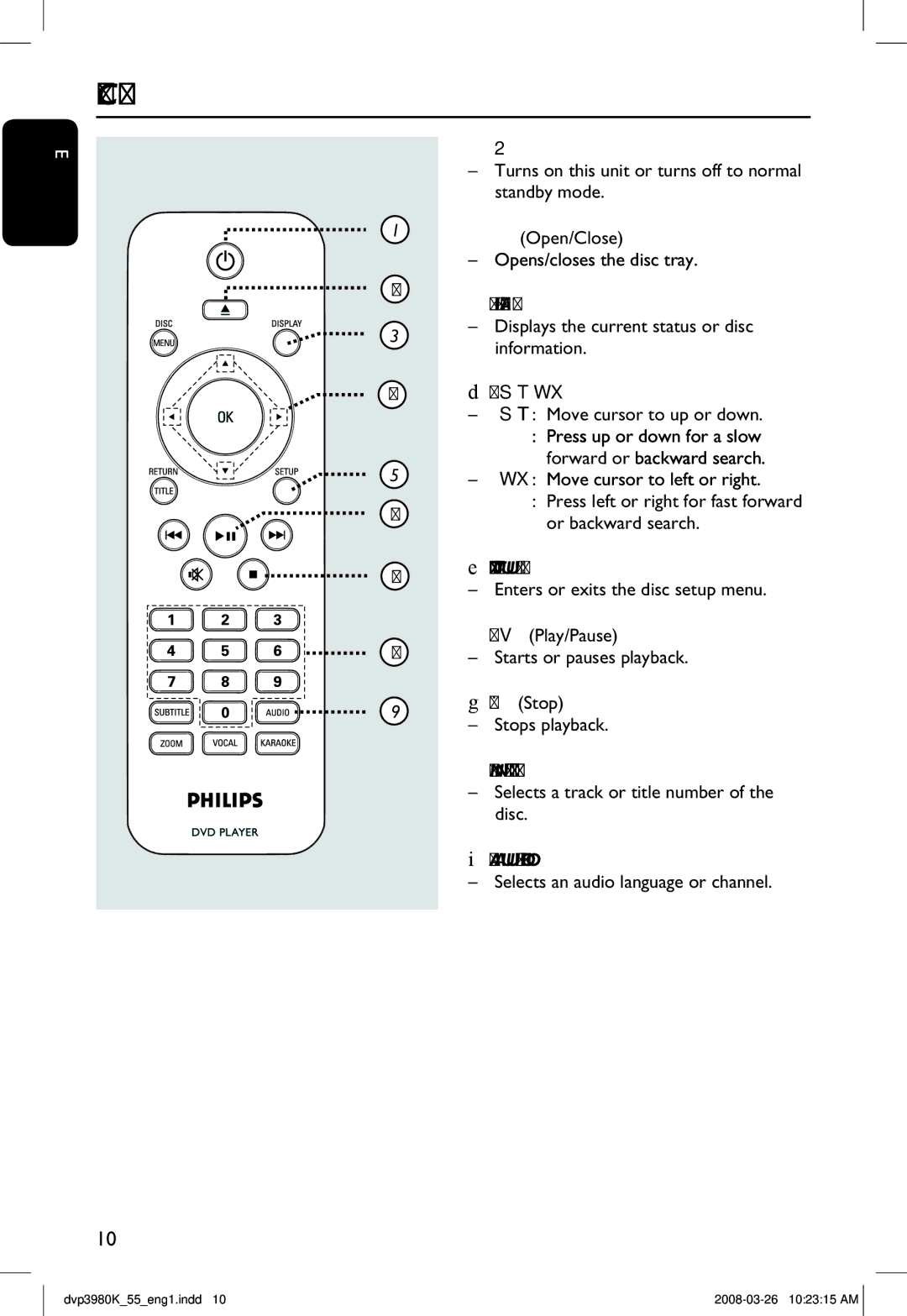 Philips DVP3980K/55 manual Remote Control,   Move cursor to left or right, Numeric keypad 