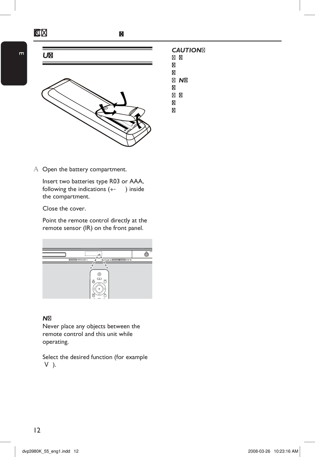 Philips DVP3980K/55 manual Using the remote control 