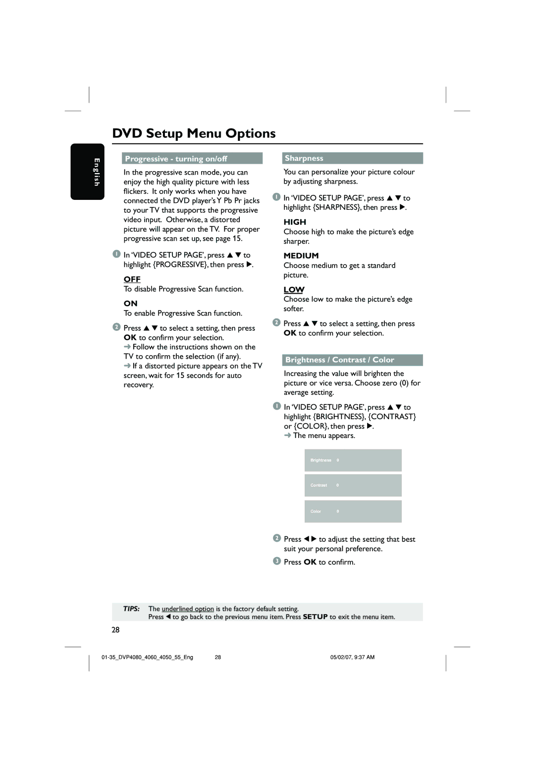 Philips DVP4090/55, DVP4060 quick start High, Medium, Low 