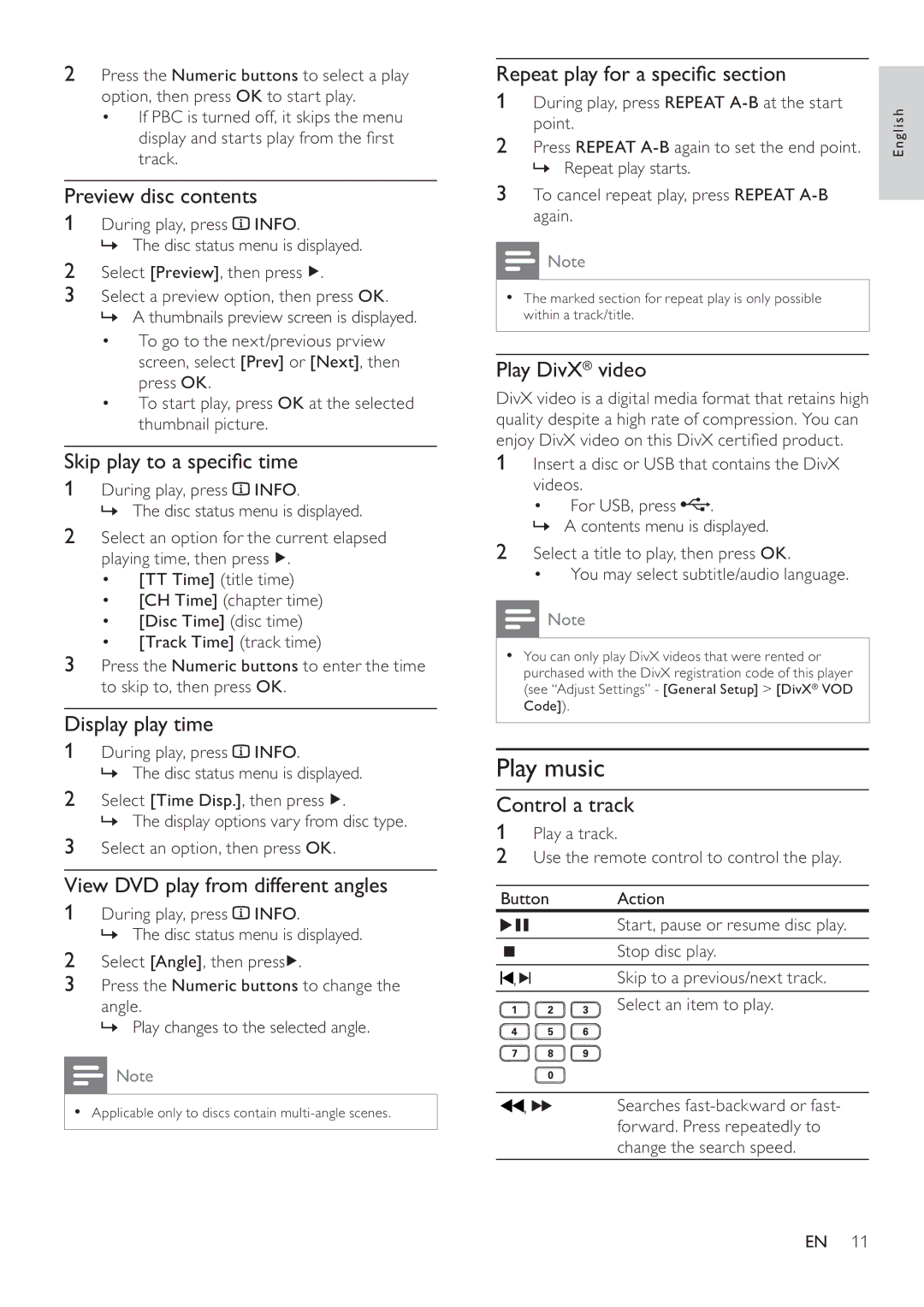 Philips DVP4320 user manual Play music 