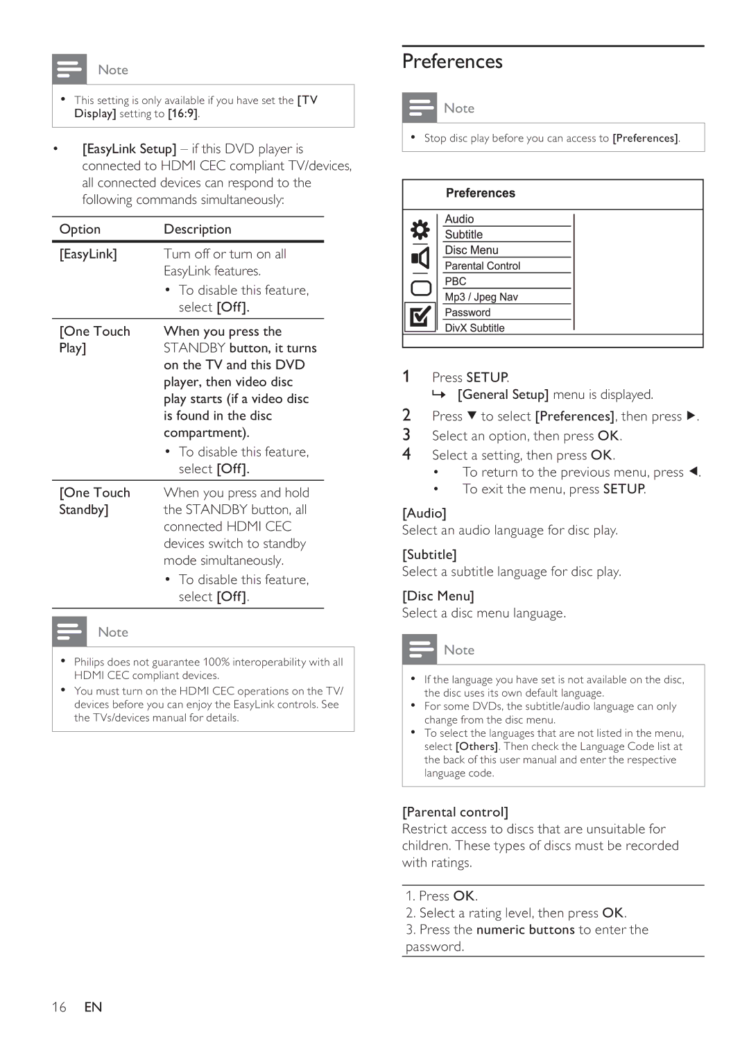 Philips DVP4320 user manual Preferences, Dv\/LqnIhdwxuhv, 6HOHFWDGLVFPHQXODQJXDJH, ZlwkUdwlqjv, Sdvvzrug 