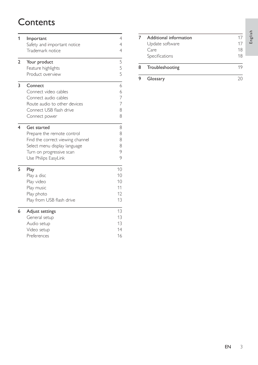 Philips DVP4320 user manual Contents 