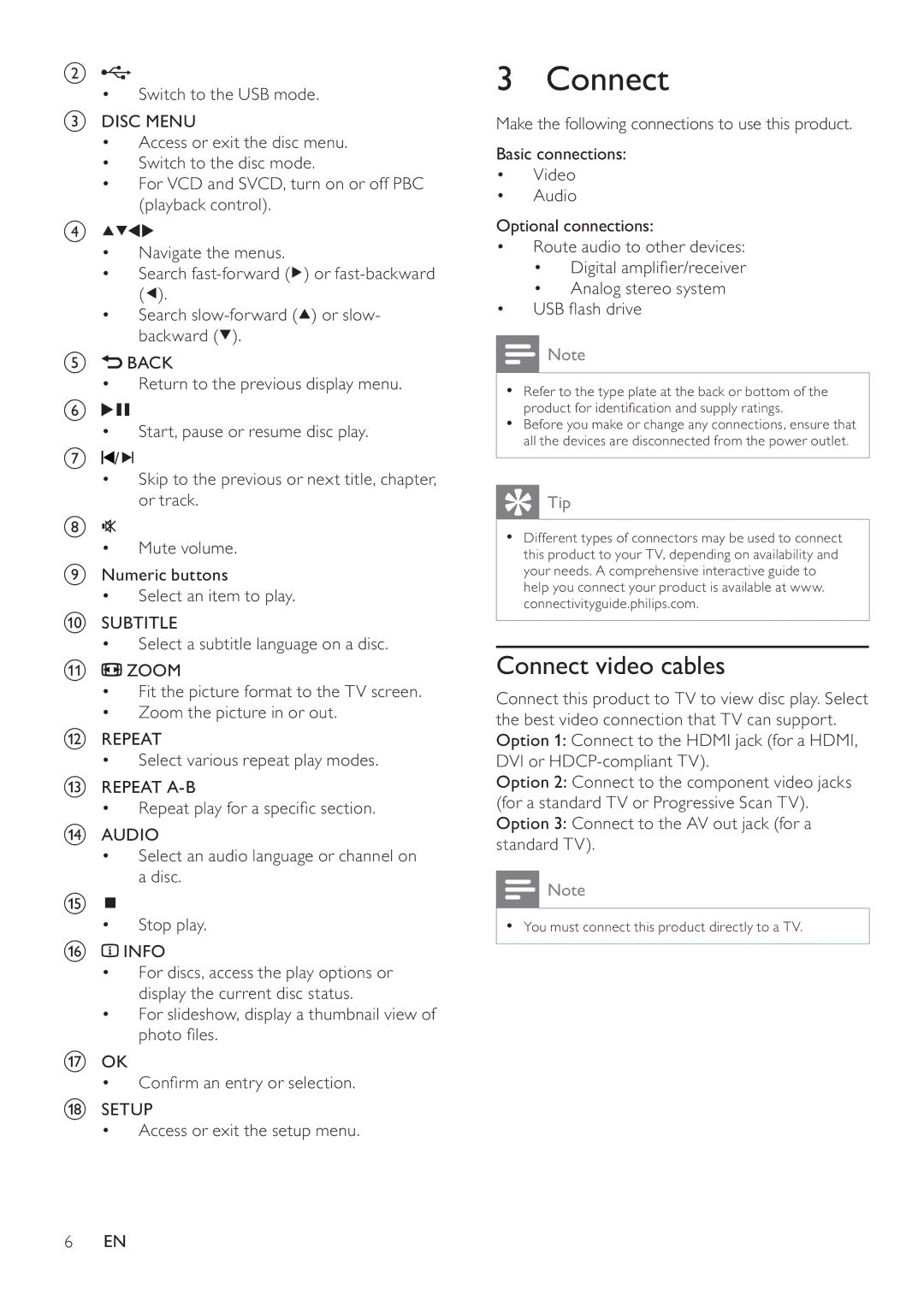 Philips DVP4320 user manual Connect video cables 