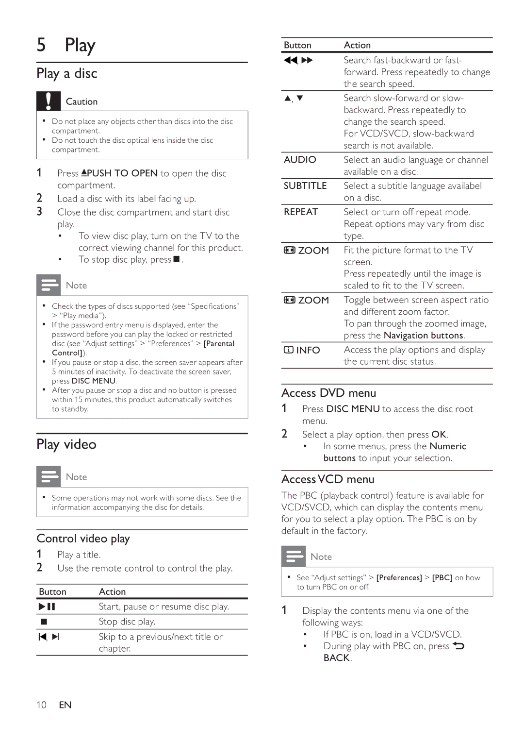 Philips DVP4320 user manual Play a disc, Play video 