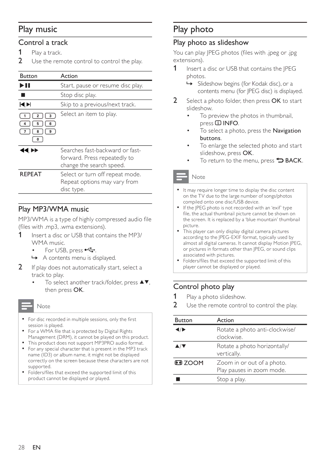 Philips DVP4320BL/93 user manual Play music, Play photo 