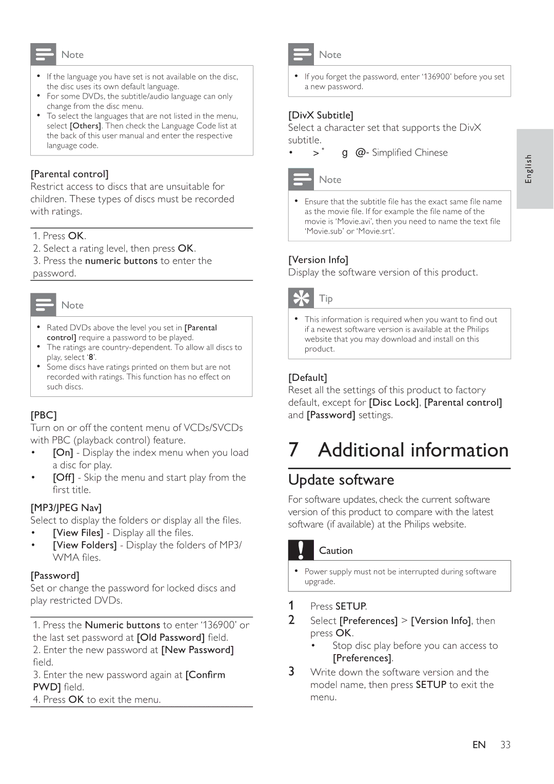 Philips DVP4320BL/93 user manual Additional information, Update software 