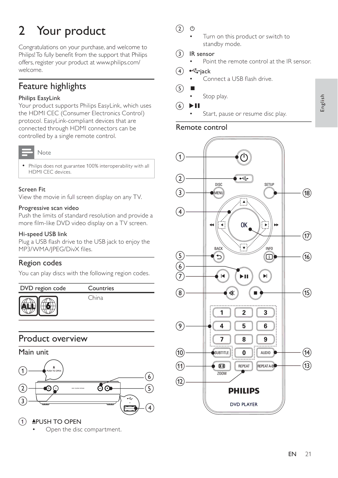 Philips DVP4320BL/93 user manual Your product, Feature highlights, Product overview 