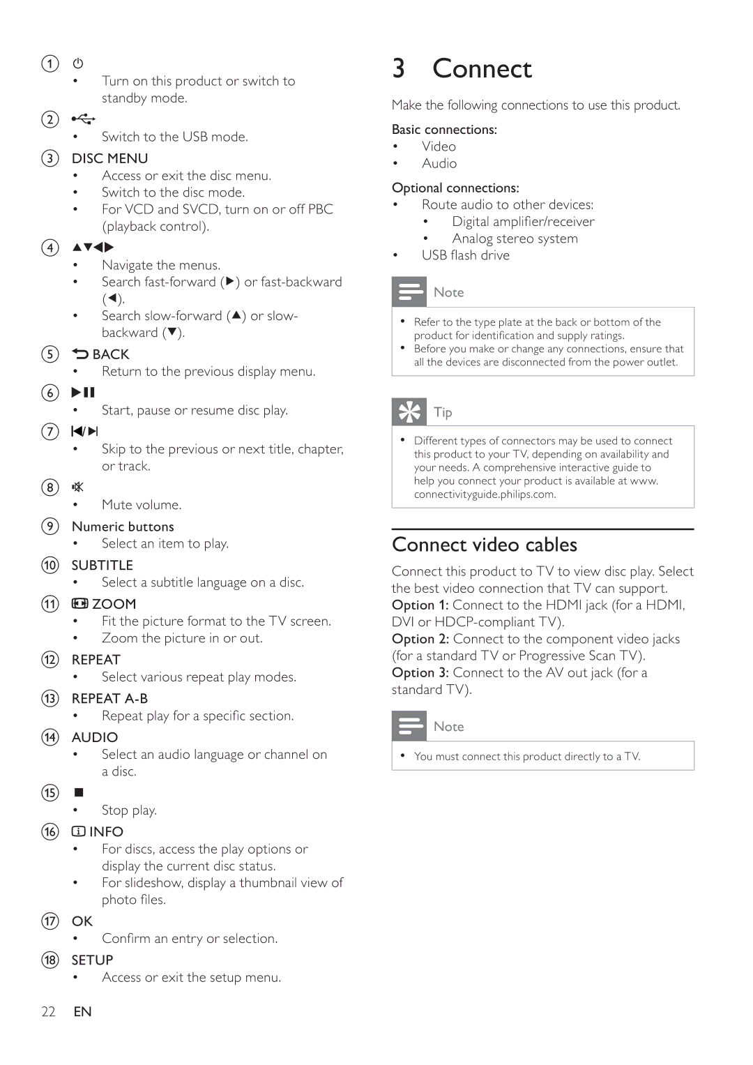 Philips DVP4320BL/93 user manual Connect video cables, ‡ 5HSHDWSOD\IRUDVSHFLÀFVHFWLRQ, ‡ 86%ÁDVKGULYH 