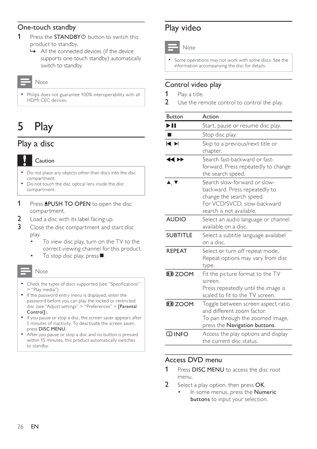 Philips DVP4320BL/93 user manual Play a disc, Play video 