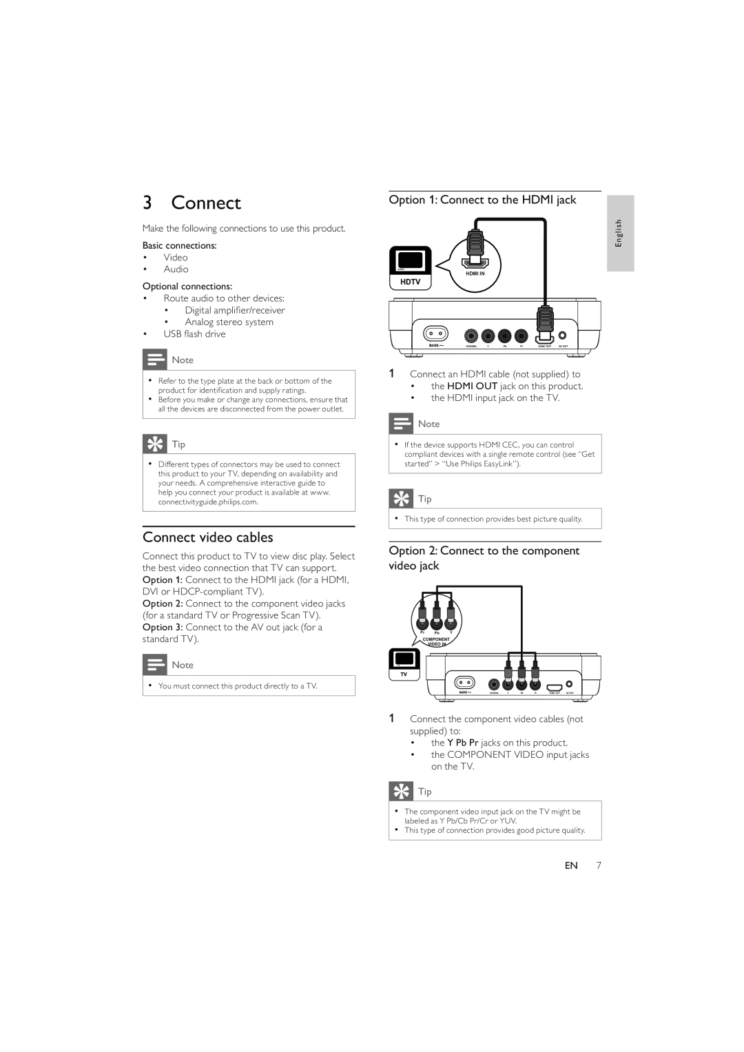 Philips DVP4320WH/12 user manual Connect video cables, Option 1 Connect to the Hdmi jack 