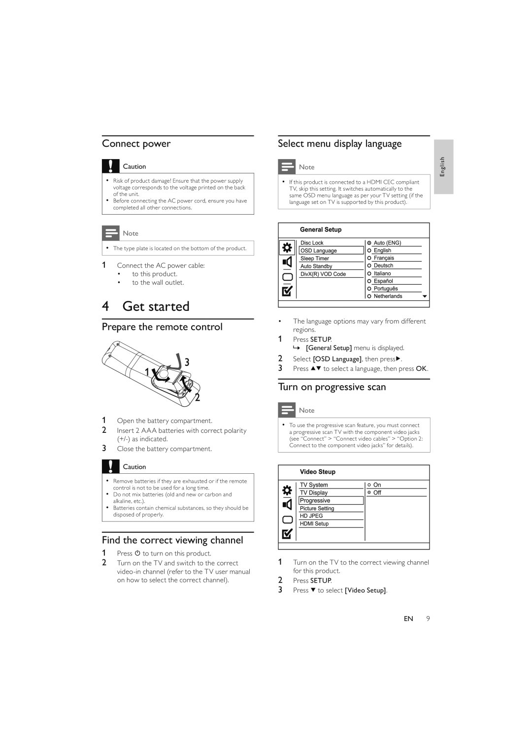 Philips DVP4320WH/12 user manual Get started 