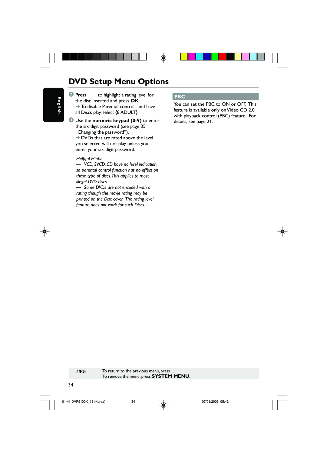 Philips DVP5100K/13 user manual Pbc 