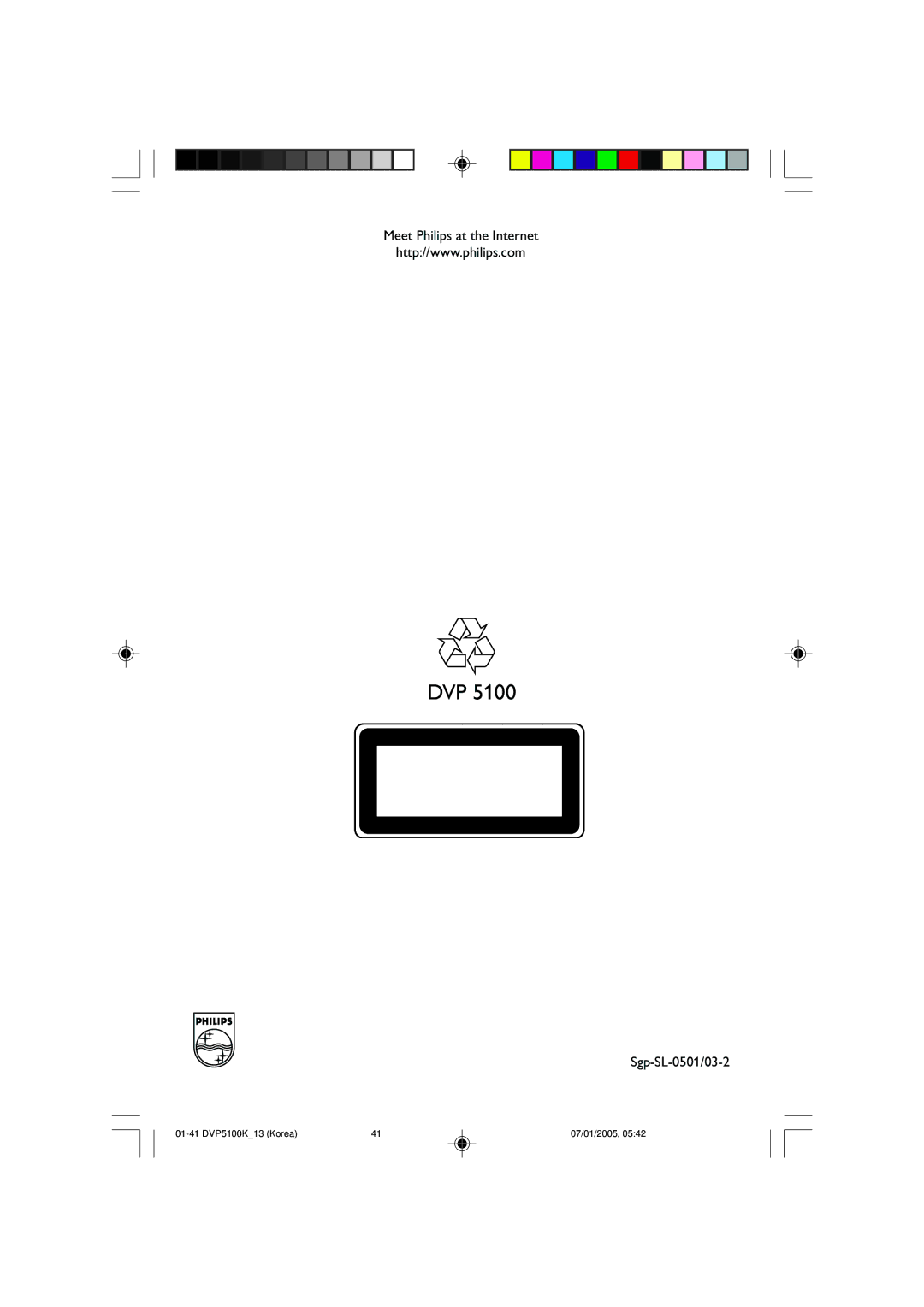 Philips DVP5100K/13 user manual Meet Philips at the Internet, Sgp-SL-0501/03-2 