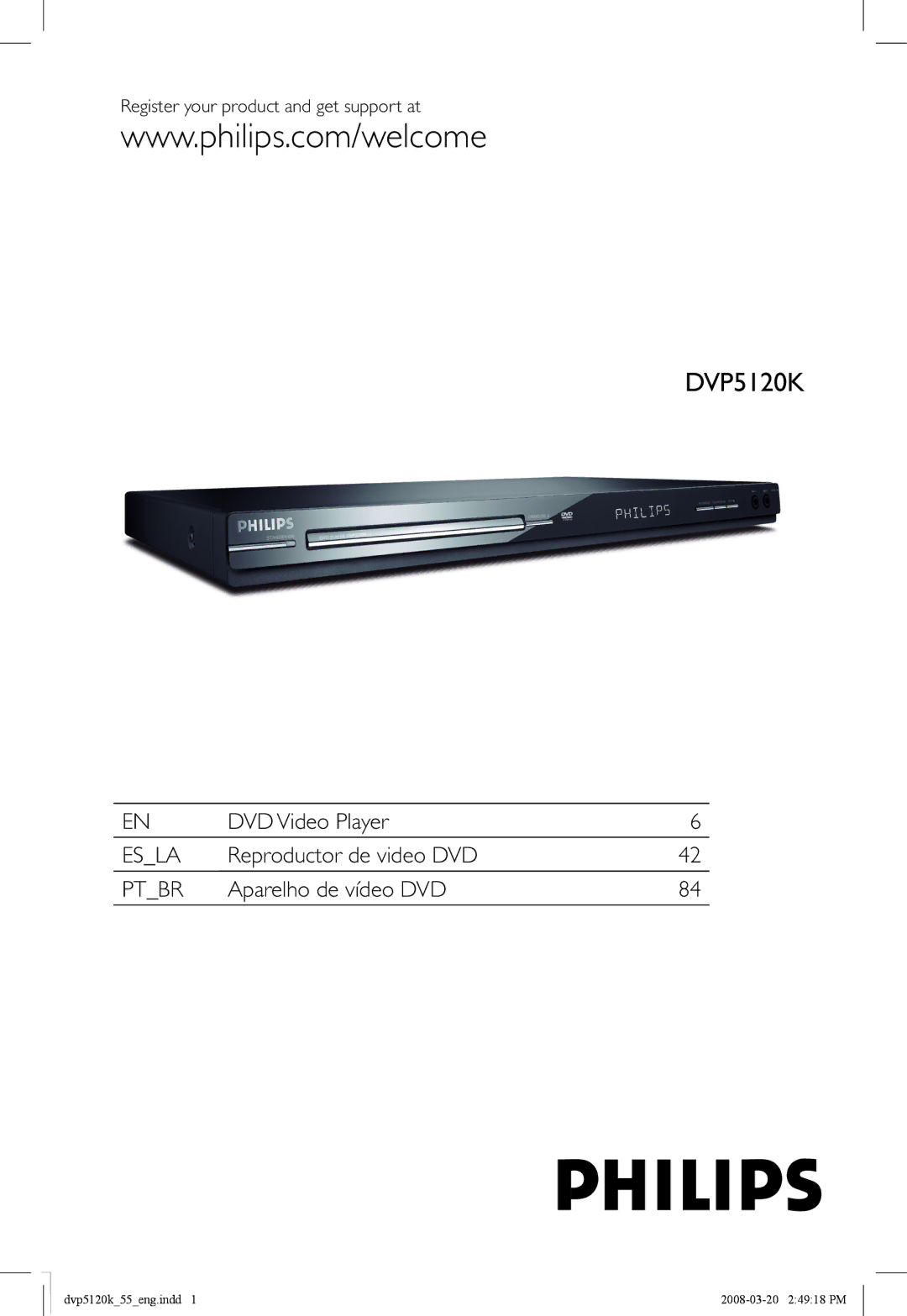 Philips DVP5120KX/78 manual Register your product and get support at 