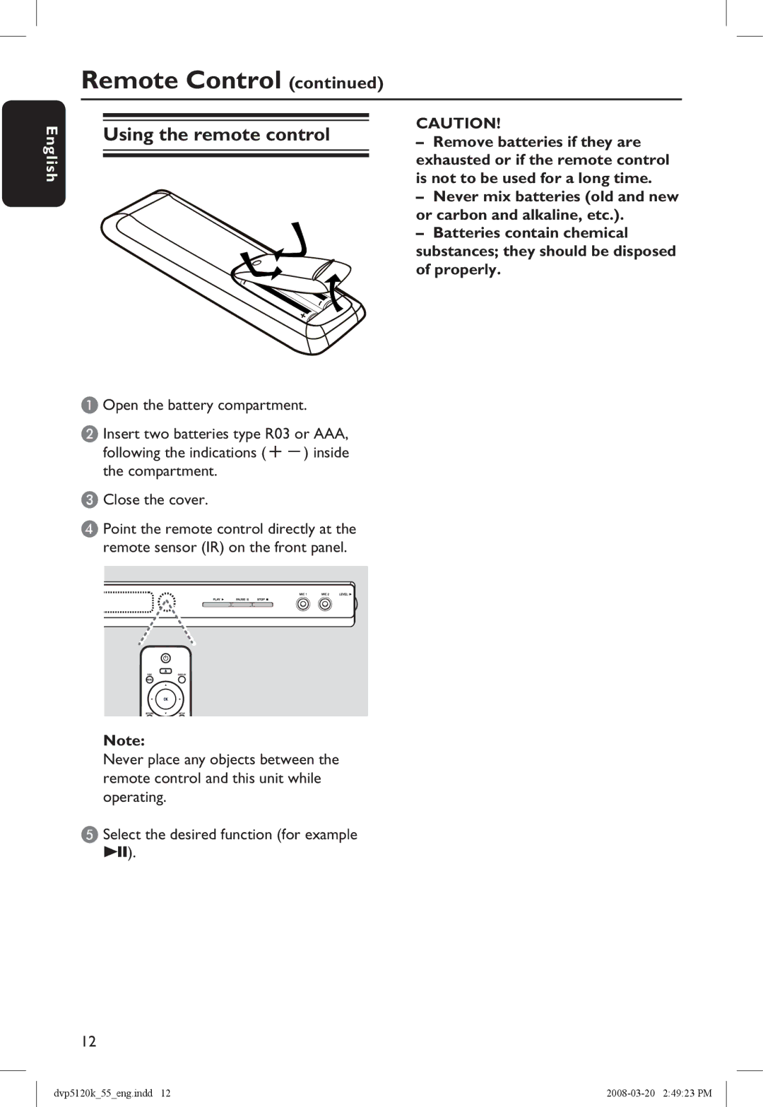 Philips DVP5120KX/78 manual Using the remote control 