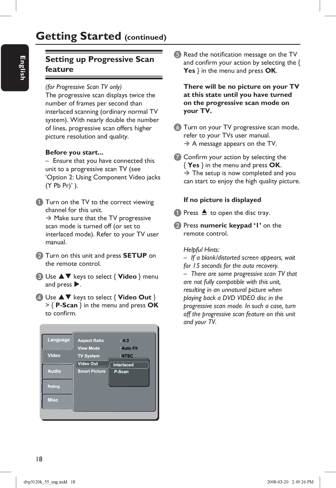 Philips DVP5120KX/78 manual Setting up Progressive Scan feature, Before you start 