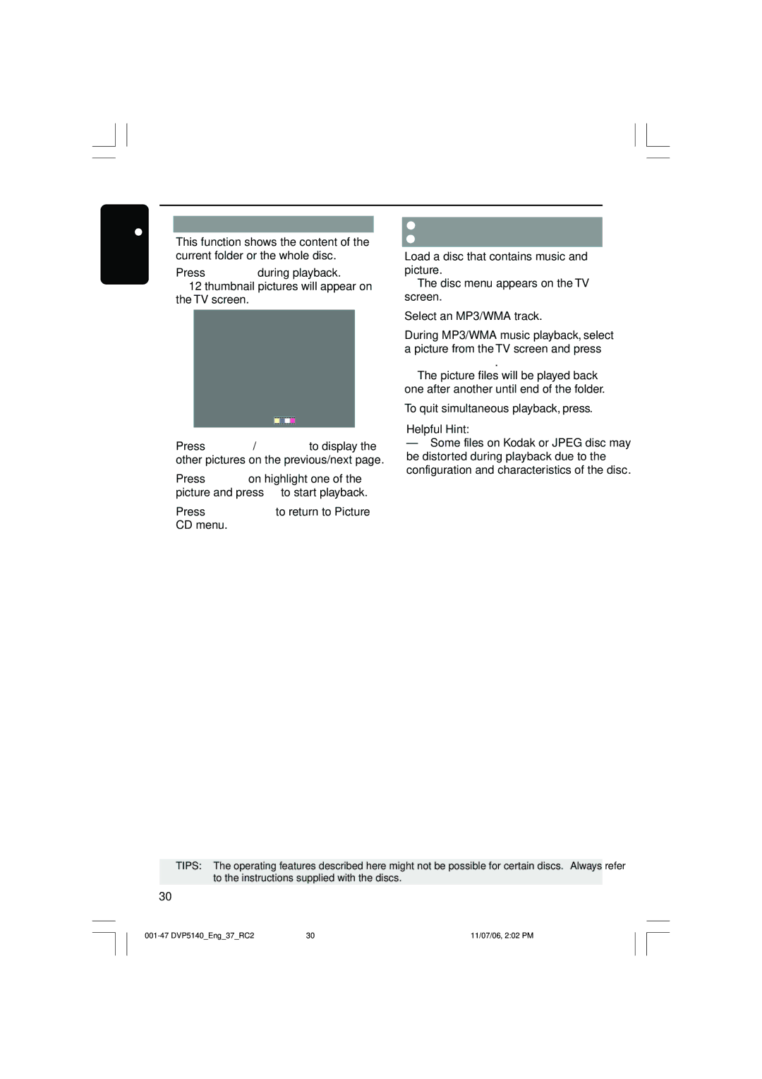 Philips DVP5140 user manual Preview Function Jpeg, Press Disc Menu to return to Picture CD menu 