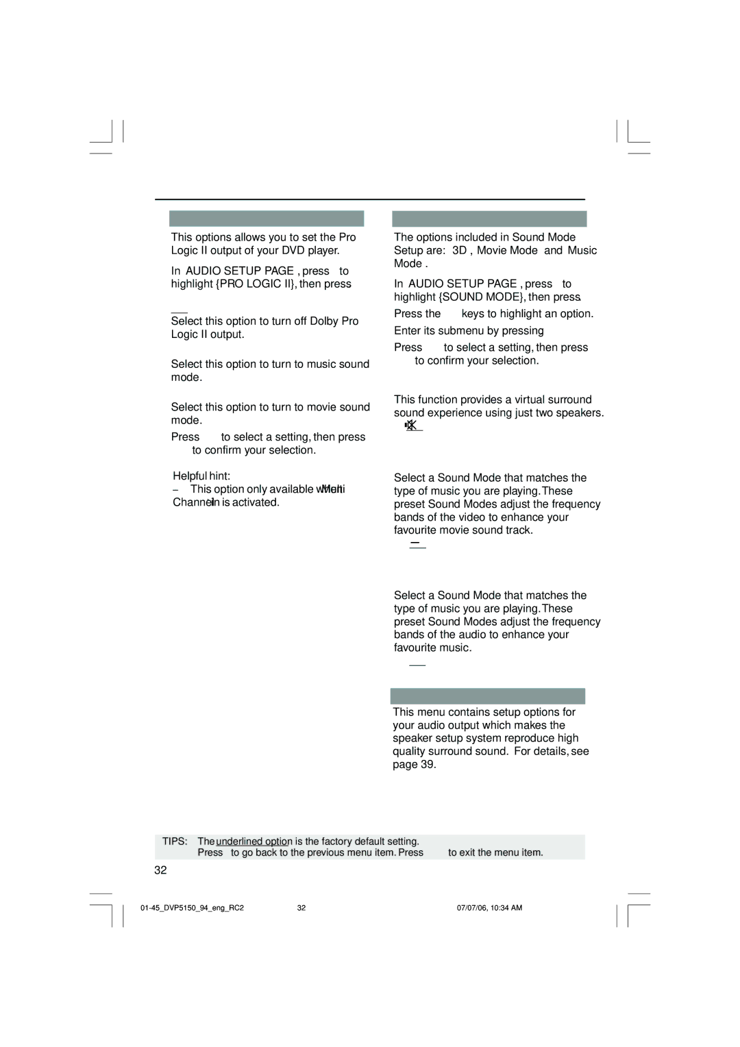 Philips SL-0627/94-1, DVP5150X/94 user manual Pro Logic Sound Mode, Speaker Setup 